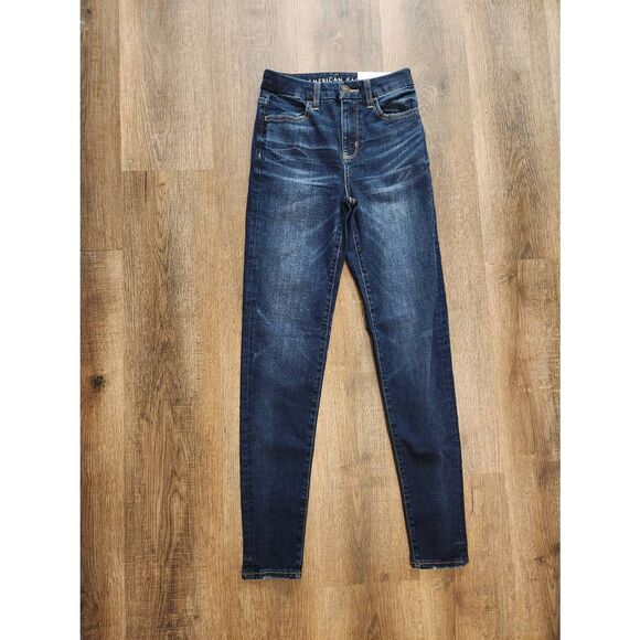 NWT American Eagle High Rise Jegging size 24x29 dark wash button zip stretch - Picture 1 of 11